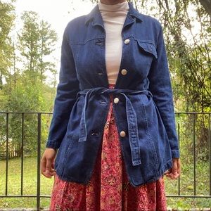 Vintage Button Down Belted Denim Jacket